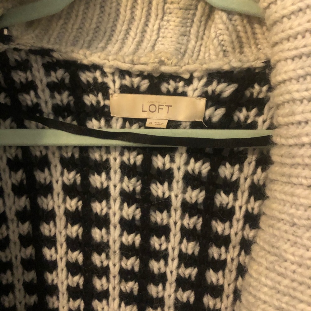 LOFT WOOL ALPACA BLEND HOUNDSTOOTH CARDIGAN SWEATER MEDIUM - Picture 8 of 9